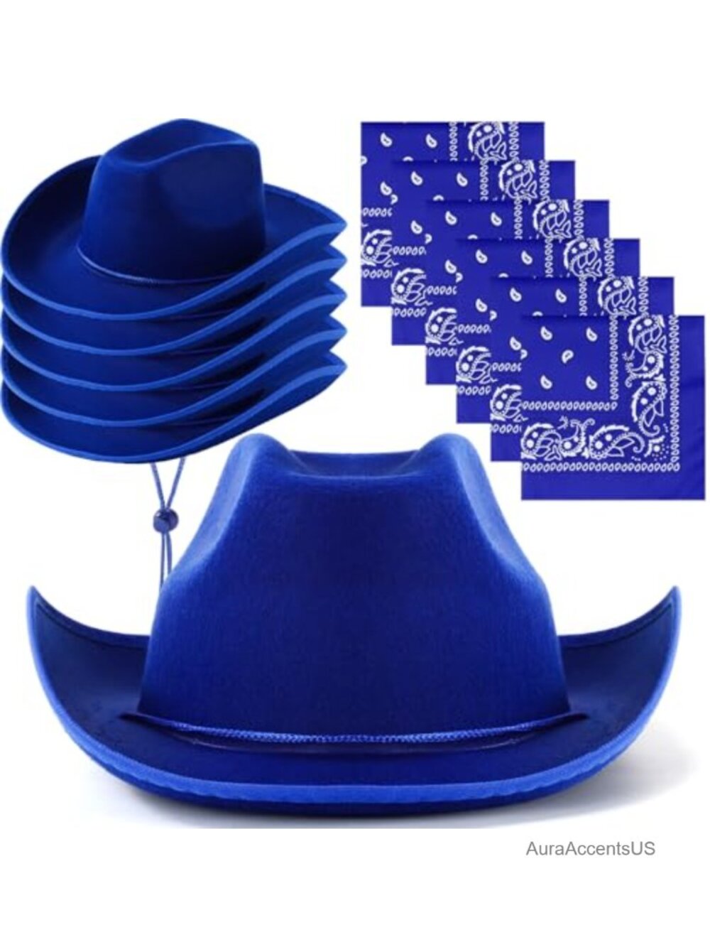 6 Cowboy Hats 6 Paisley Bandanas Set Western Party Costume Accessories